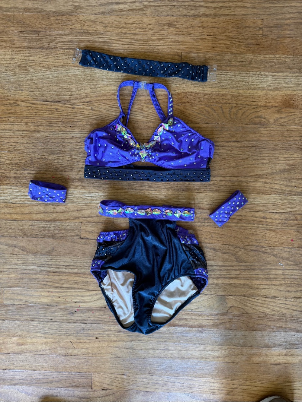 Glamour costumes Purple & Black girls jazz solo costume w/ Rhinestones